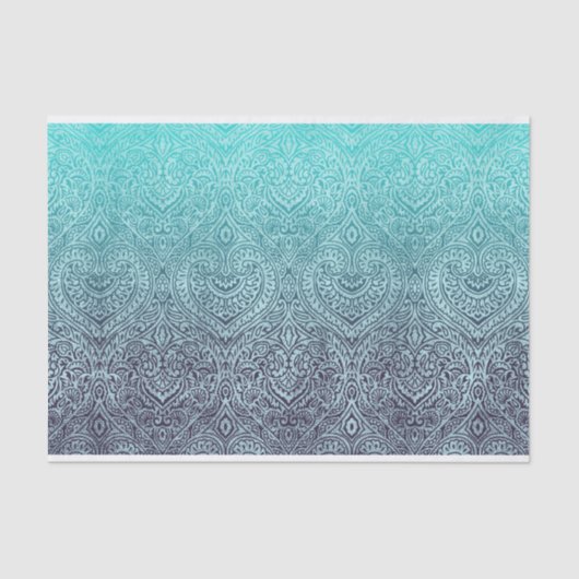 Distressed Ornamental Ombre Turquoise en Paarse Tissuepapier (Voorkant)