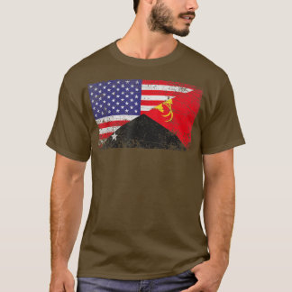 Distressed Papua New Guinea Flag & American Flag P T-shirt