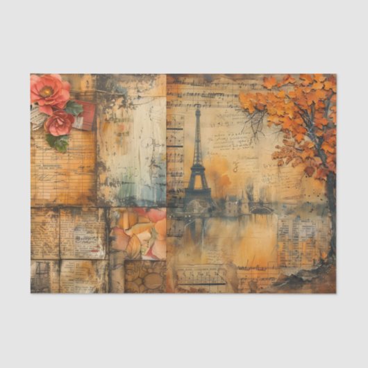 Distressed Paris Collage in Fall Colors Tissuepapier (Voorkant)
