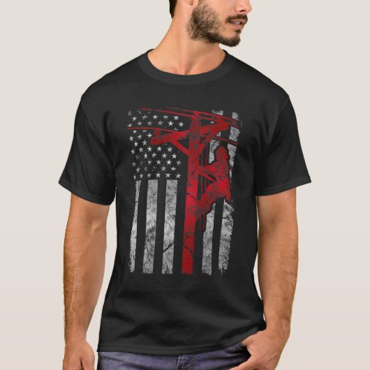 Distressed Patriotic Electric Cable Lineman Americ T-shirt (Voorkant)