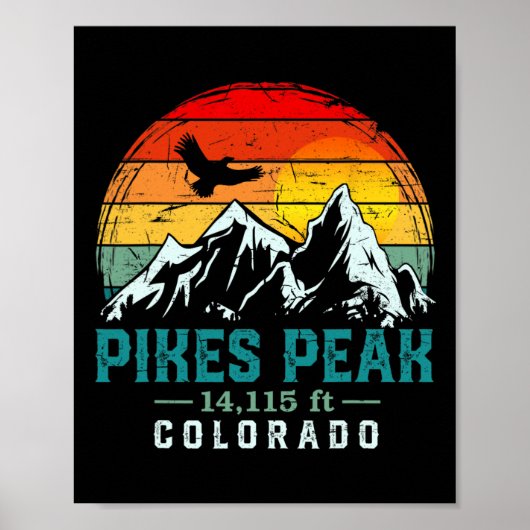 Distressed Pikes Peak Mountain Colorado Retro Hiki Poster (Voorkant)