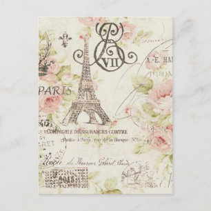 Distressed pink Floral Paris Eiffel Tower Briefkaart