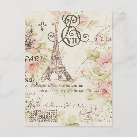 Distressed pink Floral Paris Eiffel Tower Briefkaart (Voorkant)
