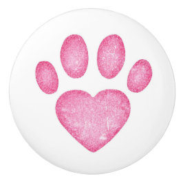 Distressed Pink Heart Pawprint Ceramic Knob Keramische Knop