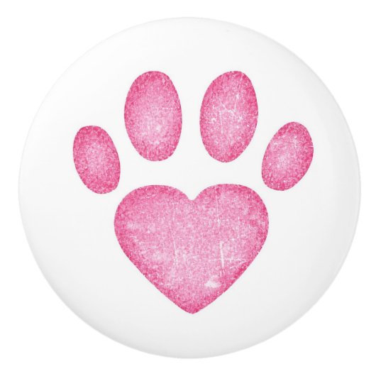 Distressed Pink Heart Pawprint Ceramic Knob Keramische Knop (Voorkant)