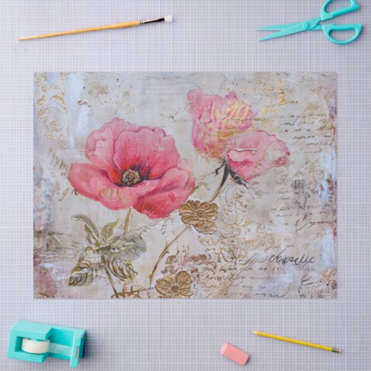 Distressed Pink Poppies Tissuepapier (Craft)