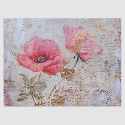 Distressed Pink Poppies Tissuepapier (Voorkant)