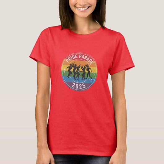 Distressed Pride Parade Dansende Figuren Vrouwen T-shirt (Voorkant)
