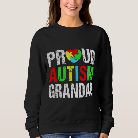 Distressed Proud Autism Grandad Heart Family Match Trui (Voorkant)