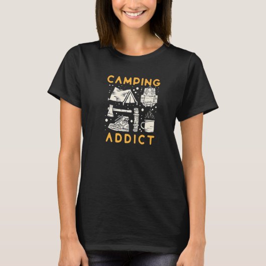 Distressed Quote Camping Addict Retro   T-shirt (Voorkant)