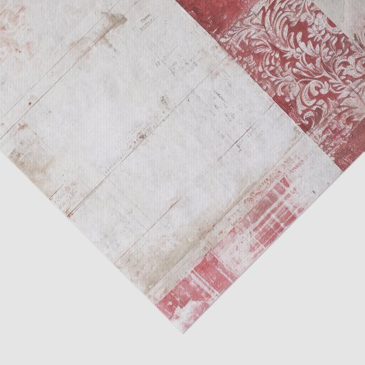 Distressed Red and White Damask Collage Tissuepapier (Detail)
