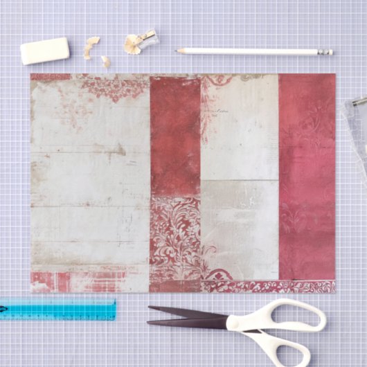 Distressed Red and White Damask Collage Tissuepapier (Craft)