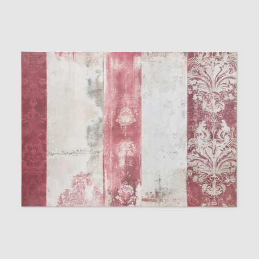 Distressed Red and White Damask Stripes Tissuepapier (Voorkant)