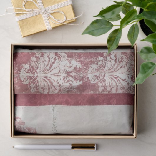 Distressed Red and White Damask Stripes Tissuepapier (Geschenk)