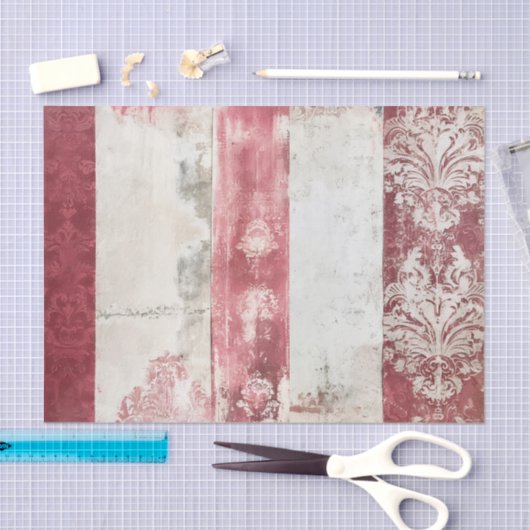 Distressed Red and White Damask Stripes Tissuepapier (Craft)