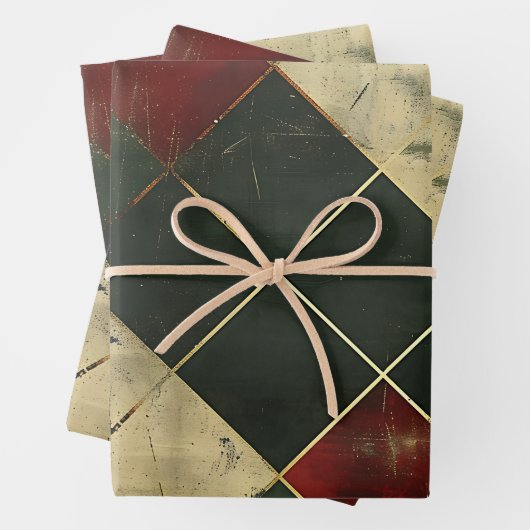  Distressed Red Green Tartan Plaid Inpakpapier Vel (In situ)
