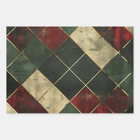  Distressed Red Green Tartan Plaid Inpakpapier Vel (Voorkant)