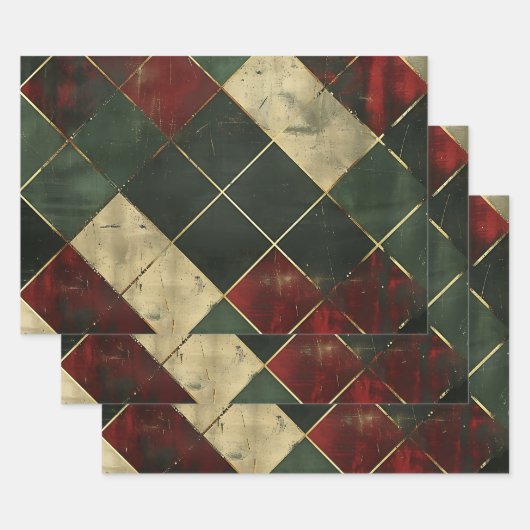  Distressed Red Green Tartan Plaid Inpakpapier Vel (Set)