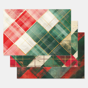  Distressed Red Green Tartan Plaid Inpakpapier Vel