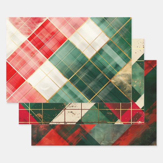  Distressed Red Green Tartan Plaid Inpakpapier Vel (Set)