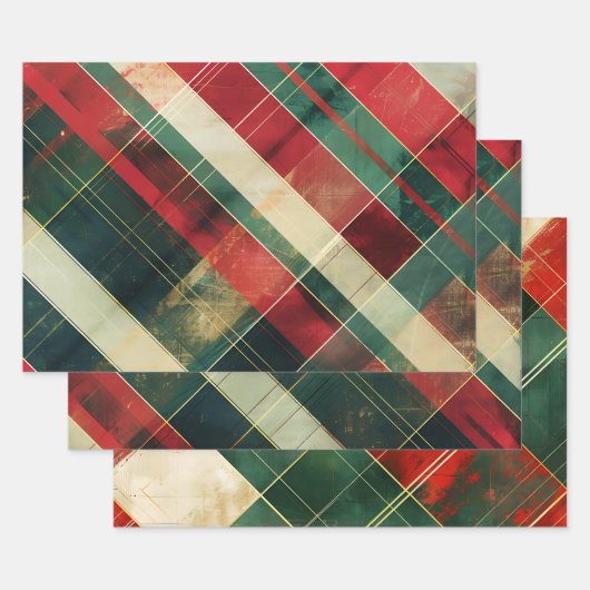 Distressed Red Green Tartan Plaid Inpakpapier Vel (Set)