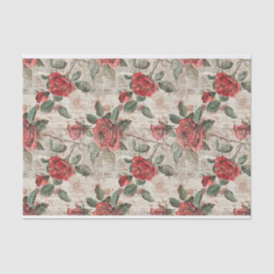 Distressed Red Roses op Abstracte krantenpapier Tissuepapier