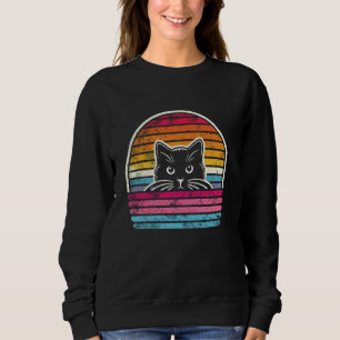Distressed Retro Zonsondergang Zwarte Kat Mama Pap Trui