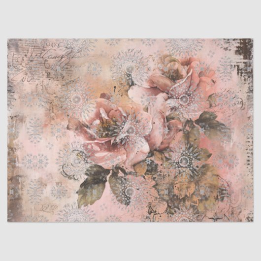 Distressed Roze Geïnspireerd Bloemen Decoupage Tissuepapier (Voorkant)