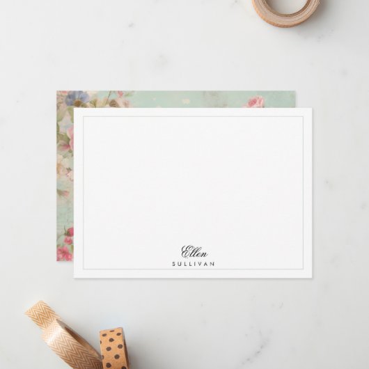 Distressed  Rozen op Mint Notitiekaartje (Voorkant / Achterkant in situ)