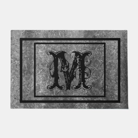 Distressed Rustic Stone Monogram gepersonaliseerd Deurmat (Voorkant)