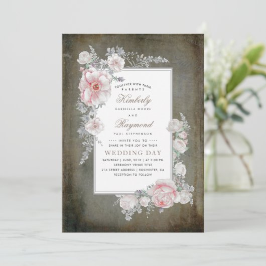 Distressed Shabby  Bloemenbruiloft Kaart (Staand voorkant)