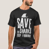Distressed Sharks Fin Stop Finning Environmental V T-shirt (Voorkant)