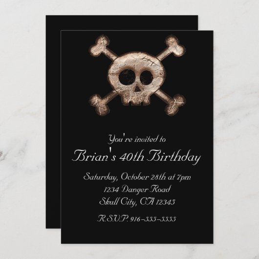 Distressed Skull Botten ANY EVENT Black Invitation Kaart (Voorkant / Achterkant)