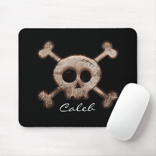 Distressed Skull & Botten Black Computer Muismat (Met muis)