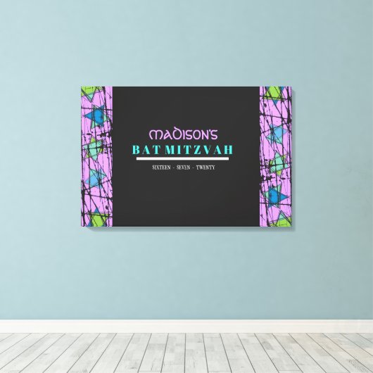 DISTRESSED STARS Bar Bat Mitzvah Sign In Board Canvas Afdruk (Insitu (Houten vloer))