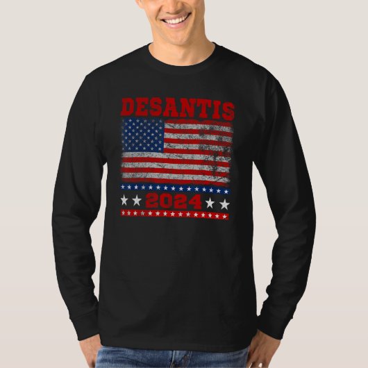 Distressed Style American Flag Desantis 2024 T-shirt (Voorkant)