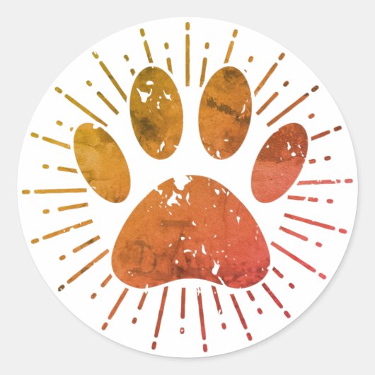 Distressed Sunbeam Dog Paw Print Ronde Sticker (Voorkant)