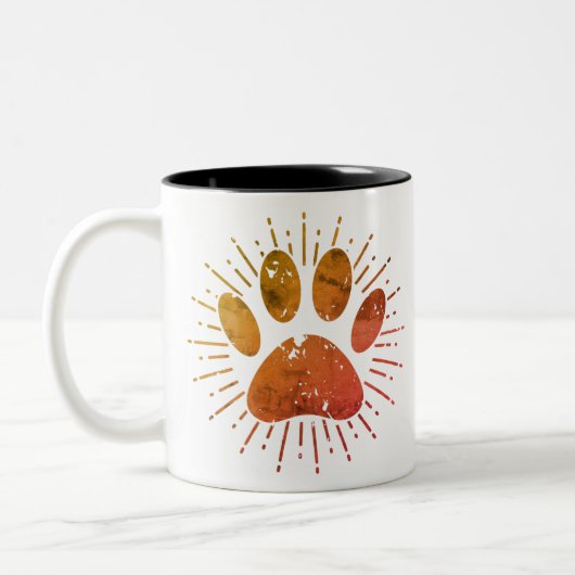 Distressed Sunbeam Dog Paw Print Two-Tone Coffee M Tweekleurige Koffiemok (Links)