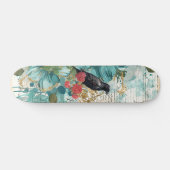 Distressed Teal Florals Raven & Roses Skateboard  (Horizontaal)