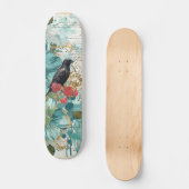 Distressed Teal Florals Raven & Roses Skateboard  (Voorkant)