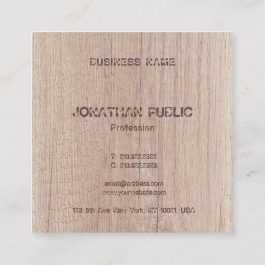 Distressed text Monogram Hout ziet er elegant uit Vierkante Visitekaartje (Achterkant)