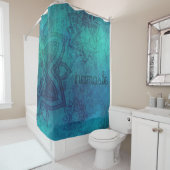 Distressed Turquoise Blue Mandala Namaste Douchegordijn (In situ)