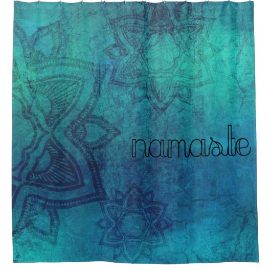Distressed Turquoise Blue Mandala Namaste Douchegordijn (Voorkant)