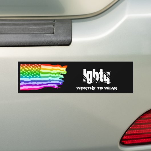 Distressed US Flag Rainbow- LGBTQ - Worthy To Wear Bumpersticker (Op auto)