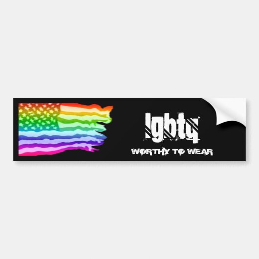 Distressed US Flag Rainbow- LGBTQ - Worthy To Wear Bumpersticker (Voorkant)