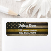 Distressed USA Flag with Thin Yellow Line  Etiket (Insitu)