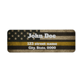 Distressed USA Flag with Thin Yellow Line  Etiket