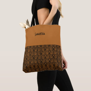 Distressed Victoriaans Sinaasappel Black Damask Na Tote Bag
