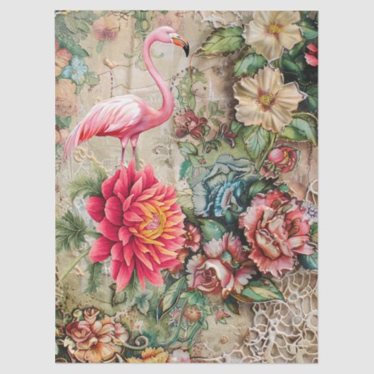 Distressed Vintage Floral & Flamingo Decoupage  Tissuepapier (Voorkant)