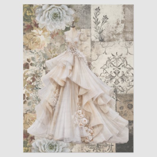 Distressed Vintage trouwjurk & rustieke bloemen Tissuepapier (Voorkant)